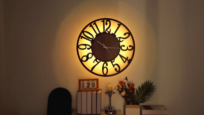LEIKE Large Wall Clocks with Night Light Battery Operated,Silent Non Ticking,Rustic Modern Big Wood Clock for Living Room, Bedroom,Kitchen,Farmhouse,Office,Home Decor-20 Inch(Black-Arabic Number)