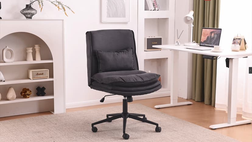 VINGLI Cloud Criss Cross Legged Chair,18" High Back Armless Home Office Desk Chair with Wheels,Wide Adjustable Comfy Padded Seat Task Computer Chair,Modern Swivel Makeup Vanity Chair,Fabric,Blue