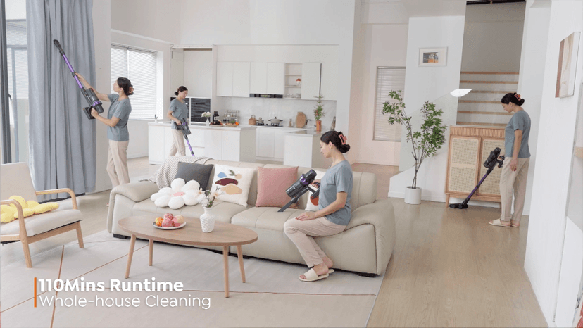 Cordless Vacuum Cleaner, 2 Batteries 110 Mins Runtime Vacuum Cleaners for Home, 45KPA 550W Stick Vacuum with Brushless Motor, Automatically Adjust Suction, Handheld Vacuum for Pet Hair/Carpet/Floor