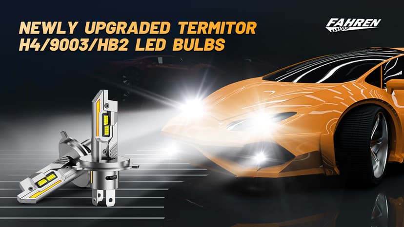 Termitor Upgraded H4/9003/HB2 Bulbs, 50,000LM 10X Ultra Bright, Real 1:1 Mini Size, 6500K Cool White H4 9003 Fog Lights Bulb with Cooling Fan, IP68 Waterproof, Plug and Play, Pack of 2