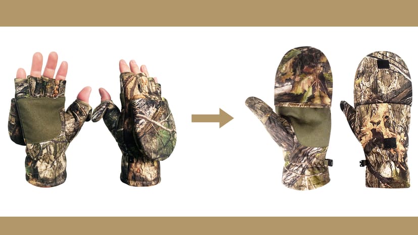 Favuit Camouflage Hunting Gloves Convertible Fingerless Mittens Pro Anti-Slip Windproof Camo Glove Archery Accessories for Hunting Camping Hiking Climbing Outdoors Gear