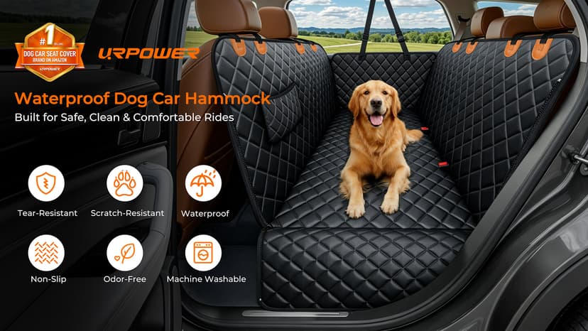600D Oxford, Zippered Side Flaps, Scratch Resistant, Non-Slip, Easy to Install, With Seatbelt, For Sedan, SUV & Compact Truck URPOWER Dog Car Seat Cover for Back Seat, 100% Waterproof Hammock for Car B0727Y5ZD7