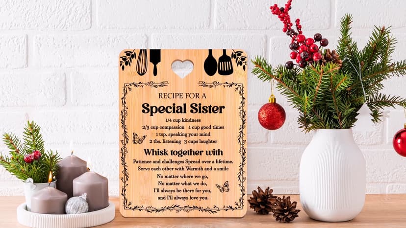 Gifts for Sister - "Recipe for a Special Sister" Sister Birthday Gifts Cutting Board Set, Bamboo-Made Engraved Utensil Set Sister Gifts, Birthday Gifts for Sister from Sister