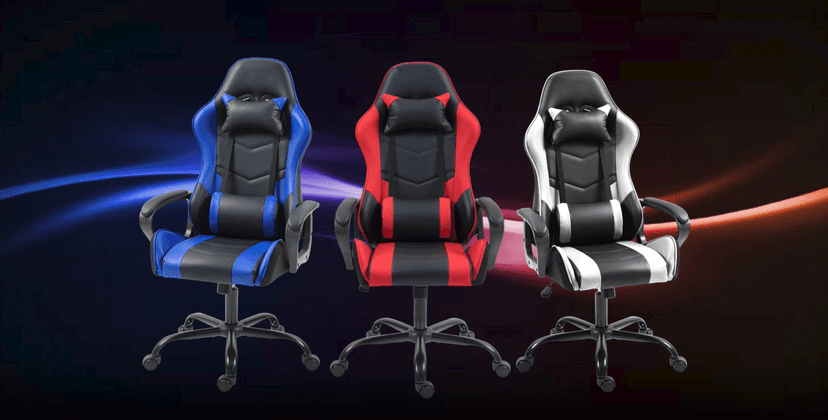 ECOTOUGE Gaming Chair, Ergonomic Video Game Chair with Massage Lumbar Support & Rocking High Back, 360° Swivel Computer Gamer Chair for Gaming or Office, Height Adjustable, Blue