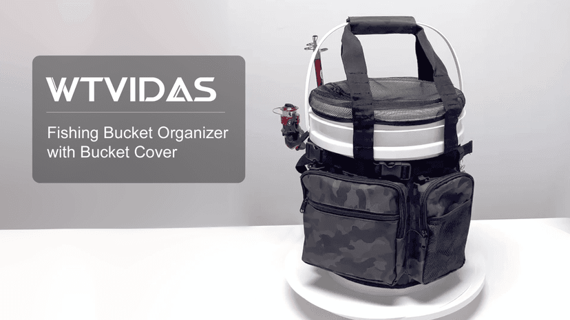 WTVIDAS Fishing Bucket Organizer with Bucket Cover, Ice Fishing Tackle Bag with Rod & Plier Holder, Multi-Pockets for 5 Gallon Bucket Fishing Gear & Accessories