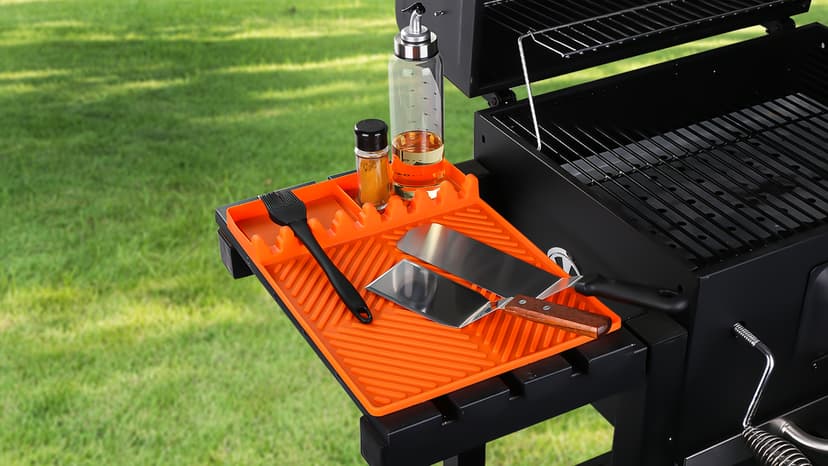 Silicone Griddle Tools Mat for Blackstone Weber Traeger Pit Boss - Side Shelf Spatula Mat with Drip Pad - Flat Top Grill Smoker Accessories for BBQ, Kitchen, Cooking, Countertop(Orange)