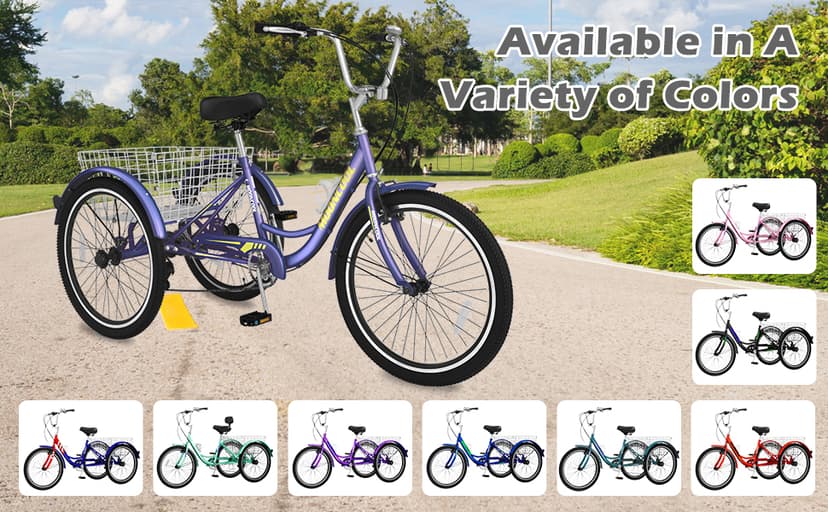 MOONCOOL Adult Tricycles 3 Wheel 7 Speed Trikes, 20/24/26 inch Adult Trikes 3 Wheeled Bike with Basket for Seniors, Women, Men