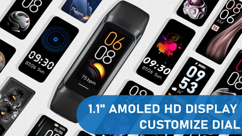 Fitness Tracker with 24/7 Heart Rate Blood Oxygen Sleep Monitor, 1.1" AMOLED Touch Screen Activity Tracker Smart Watches, IP68 Waterproof Step Counter Pedometer for Women Men