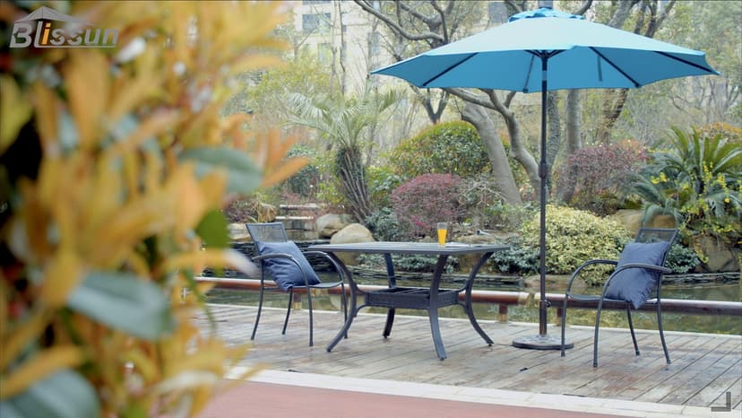 Blissun 9 ft Solar Umbrella 32 LED Lighted Patio Umbrella Table Market Umbrella with Tilt and Crank Outdoor Umbrella for Garden, Deck, Backyard, Pool and Beach (Navy Blue)