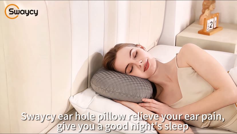 Swaycy Ear Piercing Pillow with an Hole for CNH and Ear Pain Inflammation Pressure Sores for Side Sleepers, Cotton and Polyester Side Sleeper Pillow, Washable and Adjustable Ear Guard Pillow, Gray