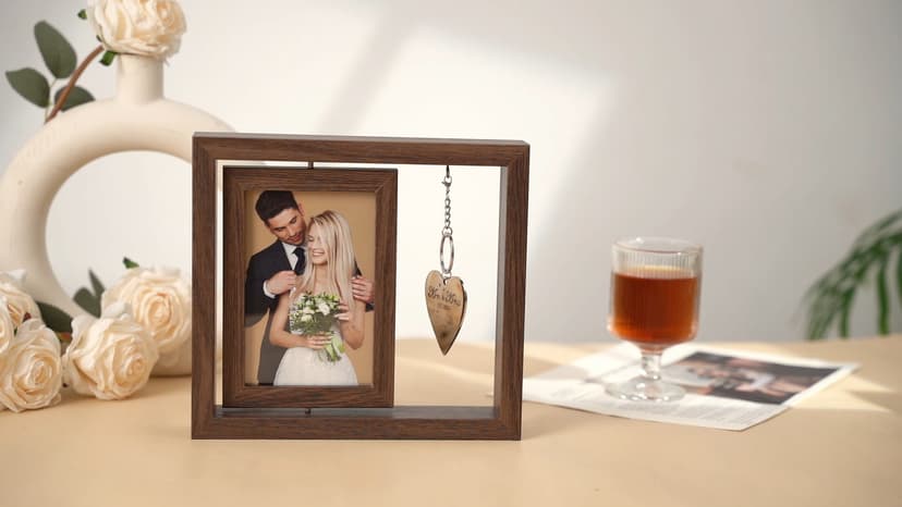 Wedding Gifts for Couples 2025,Rotating Floating Mr and Mrs Picture Frame,4x6 Rustic Picture Frame Engagement Gifts for Couples,Bridal Shower Gift for Bride to Be