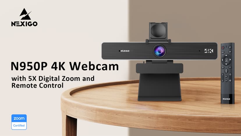 NexiGo Zoom Certified, N950P (Gen 2) 4K Zoomable Webcam, RF Remote, Sony_Starvis Sensor, 5X Digital Zoom, Pro Web Camera with Dual Stereo Mics