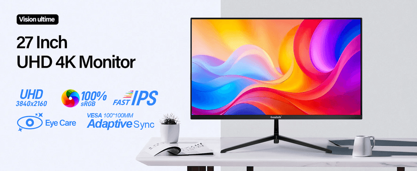 Gawfolk 27 Inch 4K Monitor IPS 60Hz, UHD 3840 x 2160p PC Monitors, Computer Dispaly for Home & Office, Support HDMI & DP, Wall Mount Compatible