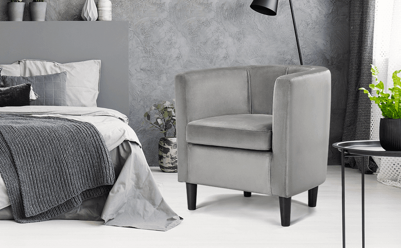Yaheetech Velvet Accent Chair, Modern and Comfortable Armchairs, Upholstered Barrel Sofa Chair for Living Room Bedroom Waiting Room, Blue