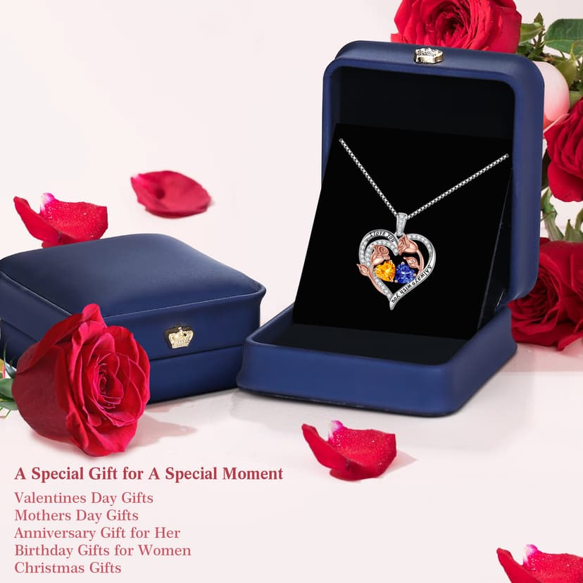 925 Sterling Silver, Gift Box Packaging, Anniversary Birthday Gifts for Wife Mom Daughter Iefil Birthstone Necklace for Women - Rose Heart Necklace B0CJV8W2XC