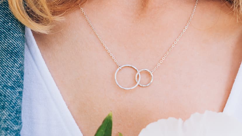 HOPE LOVE SHINE New Mom Necklace – Pregnancy Gift for Expecting Mom, First Time Mom Jewelry – Sterling Silver/Gold Double Circle Pendant with Gift Box