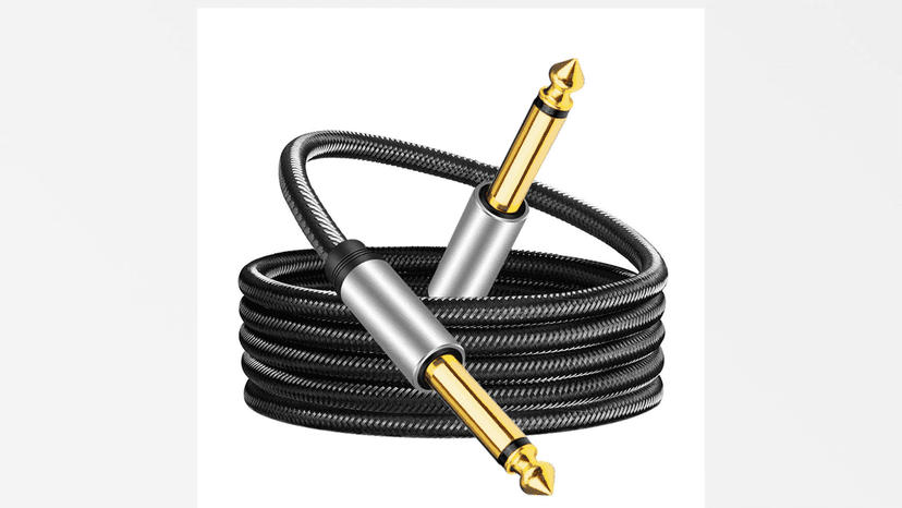 6.35mm Instrument Cable 10Ft,Silver Color Premium 6.35mm Mono Jack 1/4" TS Cable Unbalanced Guitar Patch Cords/Instrument Cable Male to Male with Zinc Alloy Housing and Nylon Braid(10Ft/3M)
