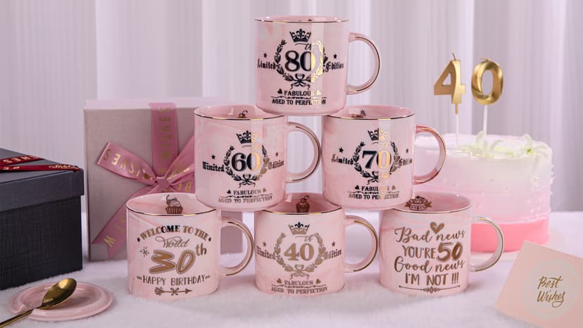 60th Birthday Gifts for Women - Fabulous 1965 Aged to Perfection Happy Birthday Mug - Limited Edition 60th Pink Coffee Mug Printed with Gold, Gift Idea for Turning 60 Years Old Women, Gift Boxed