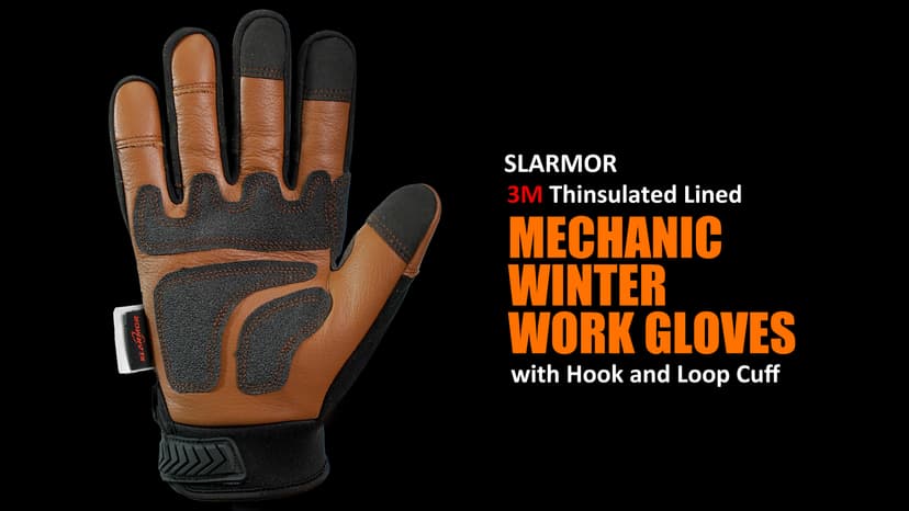 SLARMOR Winter Work Gloves for Men, Insulated, Waterproof, Touch Screen, Warm Thinsulate Lining for Cold Weather