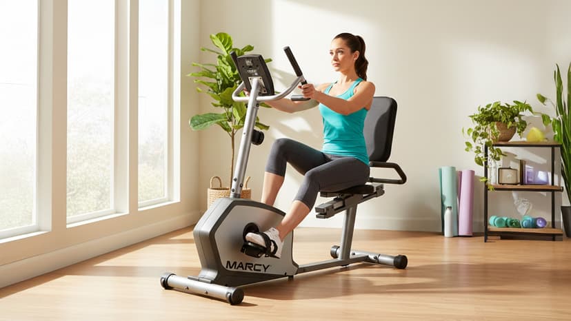 Marcy Recumbent Exercise Bike with Adjustable Seat and 8 Resistance Levels, 300 Pound Capacity NS-1201R
