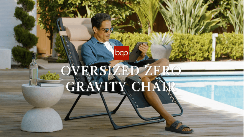 Best Choice Products Oversized Padded Zero Gravity Chair, Folding Outdoor Patio Recliner, XL Anti Gravity Lounger for Backyard w/Headrest, Cup Holder, Side Tray, Polyester Mesh - Black