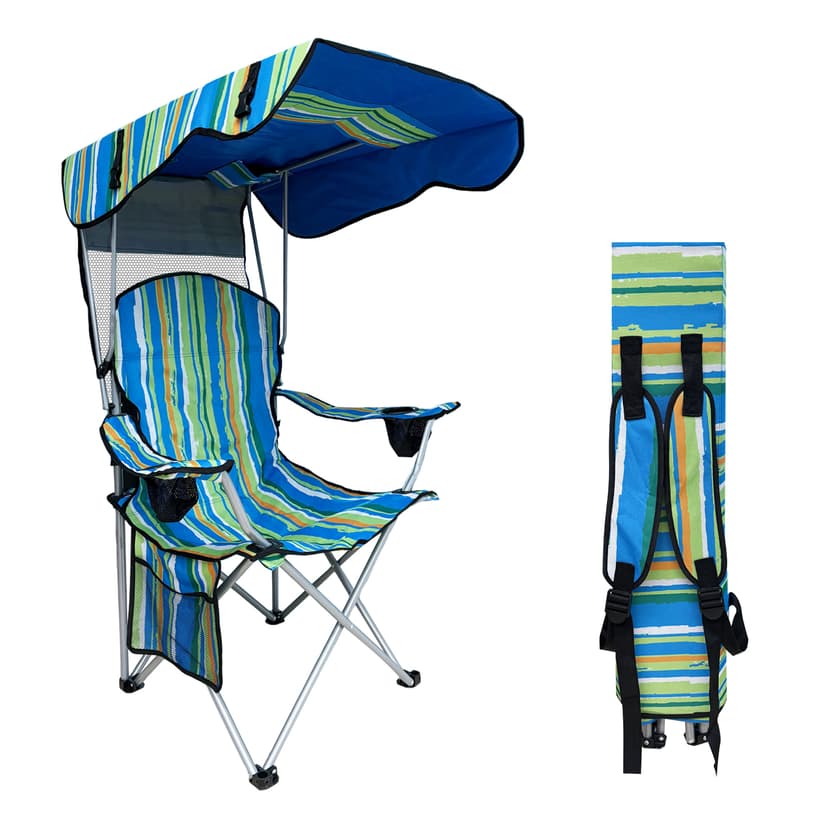 Camping Chair with Adjustable Canopy Shade, Portable Folding Chair with Cup Holder & Side Pocket for Beach, Fishing, Camping - Support 330 LBS (Streak)