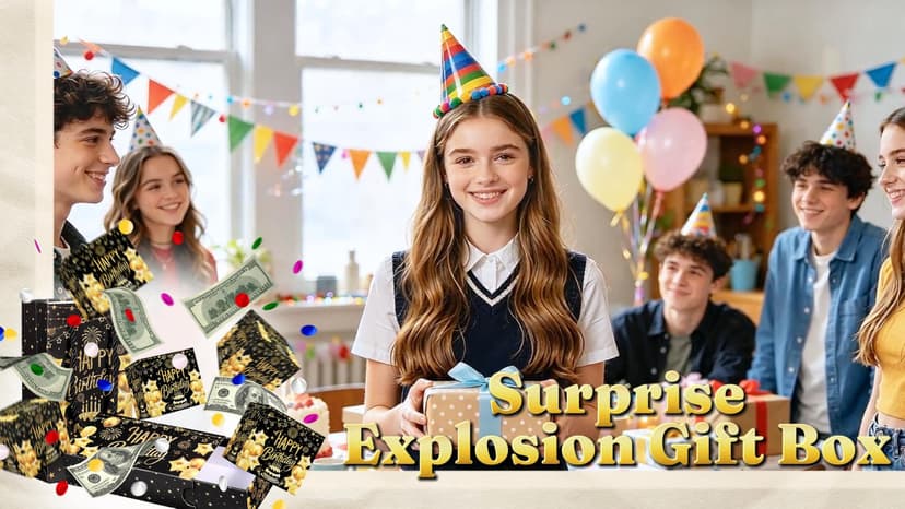 JAPDNK Happy Birthday Surprise Gift Box Explosion for Money, Pop Out Explosion Gift Box with Bounce Money Holder and Confetti, Birthday Money Bank, Birthday Gifts for Women Men B0H5C6R8DF