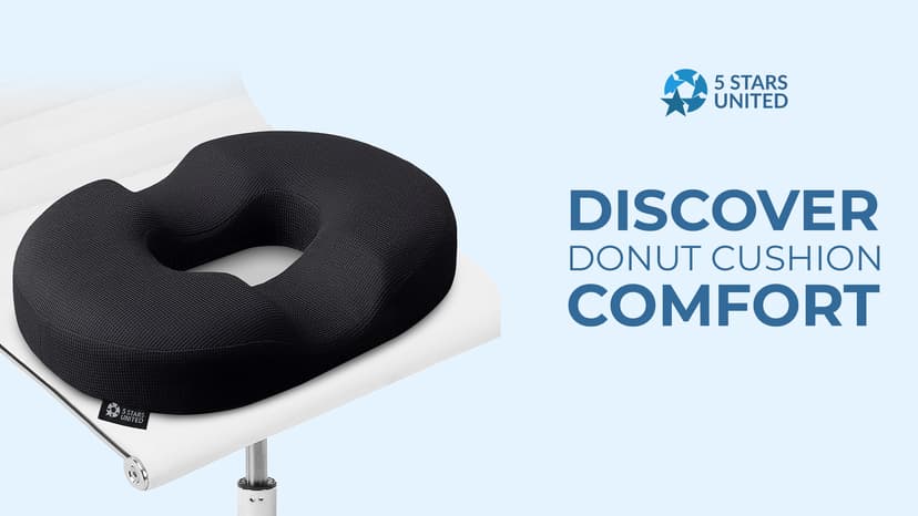 5 STARS UNITED Donut Pillow Hemorrhoid Tailbone Cushion – Large Floor Cushion for Pain Relief – Coccyx, Prostate, Sciatica, Pelvic Floor, Pressure Sores, Pregnancy, Postpartum Recovery, Black