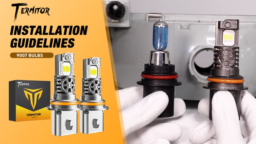 Termitor 2026 Latest 9007/HB5 Light Bulbs, 50,000LM Brightness High/Low Beam, 1:1 Mini Size 6500K Cool White IP68 Waterproof Automotive 9007 Fog Lights, 3-Minute Plug and Play Installation, Pack of 2