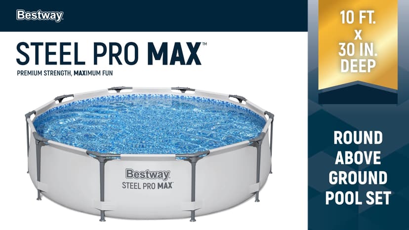 Bestway Steel Pro MAX 10' x 30" Above Ground Pool, Round Metal Frame Outdoor Swimming Pool Set with Filter Pump & Type I Cartridge, Gray