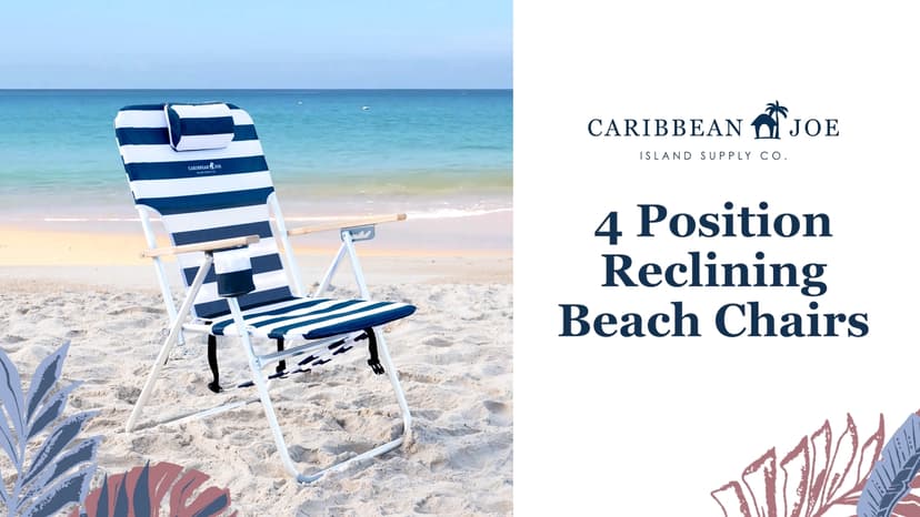 CARIBBEAN JOE Folding Beach Chair, 4 Position Portable Backpack Foldable Camping Chair with Headrest, Cup Holder, and Wooden Armrests
