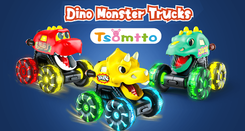 LED Wheels Dino Truck Toys for Toddler Boys Girls Gifts, Dinosaur Cars for 2 Year Old Boy Christmas Birthday Gifts Monster Truck Toys Dinosaur Cars, Press and Go Light Up Cars for Toddlers B0F5PVJJ9J
