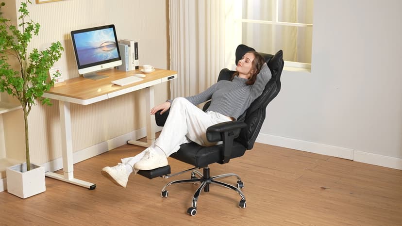 COMHOMA Big and Tall Office Chair 400LBS Wide Ergonomic Gaming Chair with Deluxe Embossing Designed Leather with Foot Rest,150°Reclining Adjustable Armrests Pocket Spring Back Support and Pillow