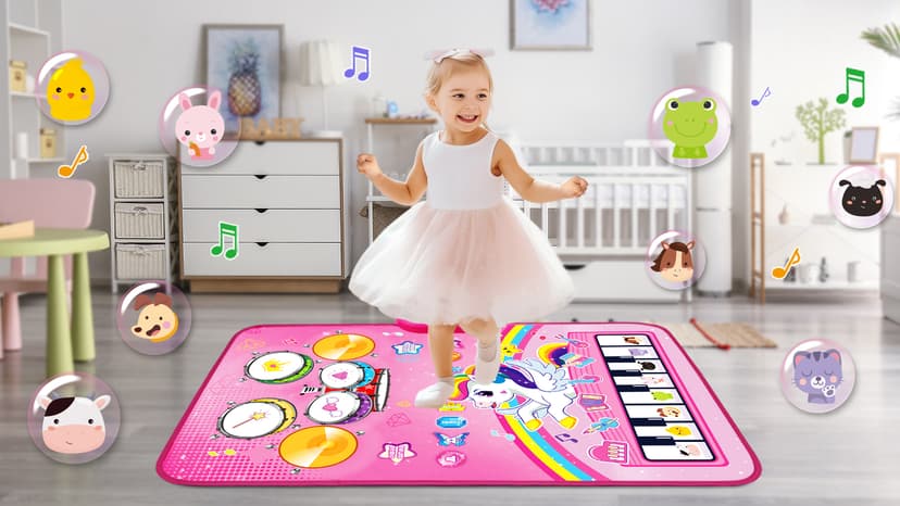 Piano Drum Animal Touch Unicorn Toy - Infant Musical Toy 12-18 Months Babies Birthday Easter Gifts for 1 2 3 Year Old Girls Toys for 1 Year Old Girl Gifts: 3 in 1 Baby Music Mat Toddler Toys Age 1-2 B0DBXXVQP3