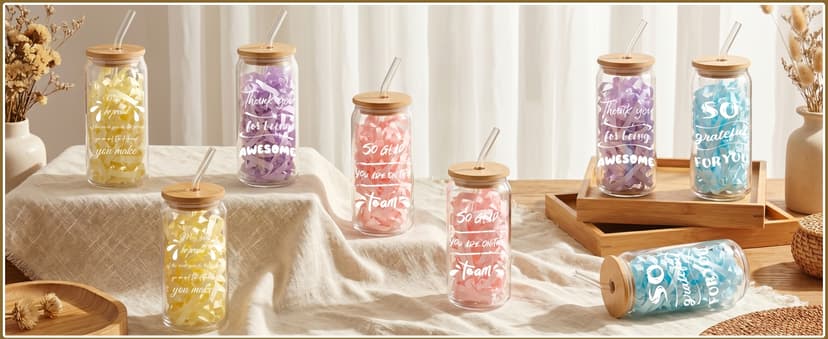 Appreciation Gifts for Team, Employees, Coworkers, Staff, Teacher, Nurse, 20oz Glass Cups with Straws and Lids, Mixed 12 Set Employee Appreciation Gifts, Inspirational Thank You Gifts for Staff B0GSRCKT29