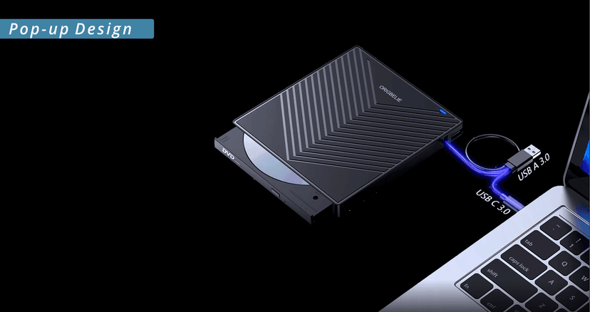 ORIGBELIE External CD DVD Drive, Ultra Slim CD Burner USB 3.0 with 4 USB Ports and 2 TF/SD Card Slots, Optical Disk Drive for Laptop Mac, PC Windows 11/10/8/7 Linux OS