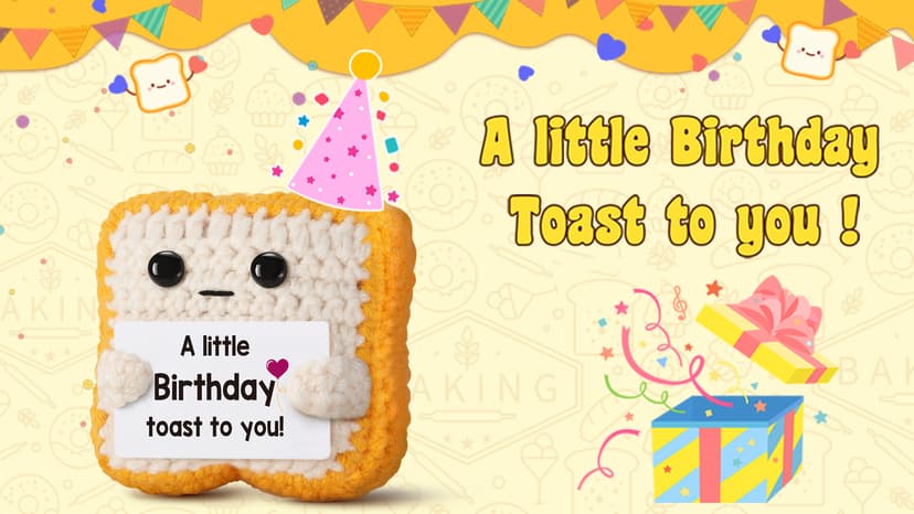 A little Birthday Toast to you - Crochet Toast Happy Birthday Gifts Card, Fathers Day Dad Gifts for Mom Women Men Her Him Sister Best Friend Girls Boys Fanny Handmade Knitted Emotional Positive Toast
