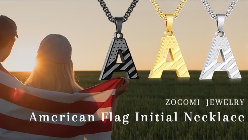 Stainless Steel Army Pendant Jewelry for Kids Teen Boy Zocomi American Flag Initial Necklace Gifts for Boys & Men B0FS78XFTM