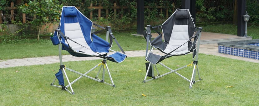 Romswi 2-Pack Aluminum Hammock Chair with Footrest, Oversized Portable Folding Swinging Chair with Adjustable Back & Seat, Lightweight Rocking Camp Chair Supports 440lbs for Outdoor, Patio - Black