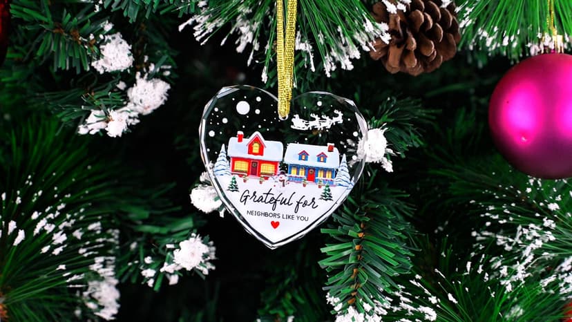 FaCraft Neighbor Gifts Christmas Ornaments 2025 - Xmas Birthday Good Gifts for Neighbors Best Friends Women Men The Neighbors Favor Grateful Heart Shaped Glass Ornament for Christmas Tree Decorations