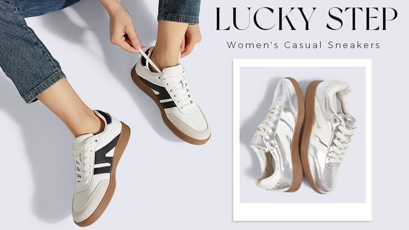LUCKY STEP Women Classic Retro Gum Sole Fashion Sneakers Casual Tennis Skate Shoe Genuine Leather Walking Footwear Anti Slip Trainers