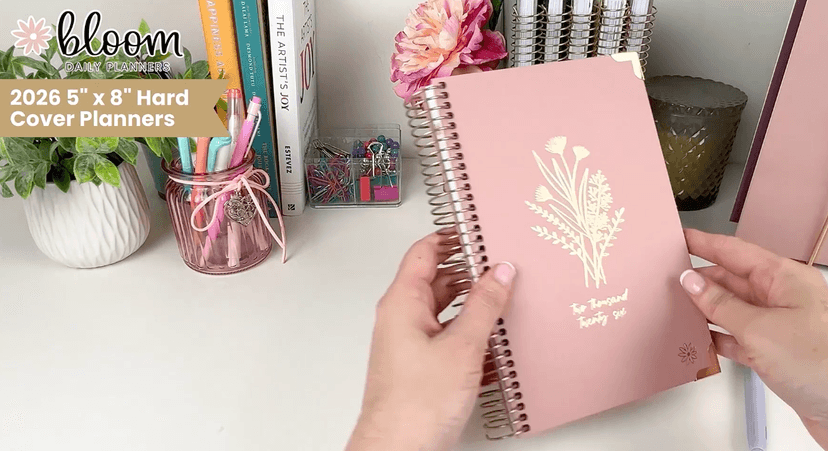 bloom daily planners HARDCOVER 2026 Planner (January to December) - A5 Task Goal Planner for Women - Monthly & Weekly Inspirational Agenda Book - 5.5" x 8.25" - Linen, Green