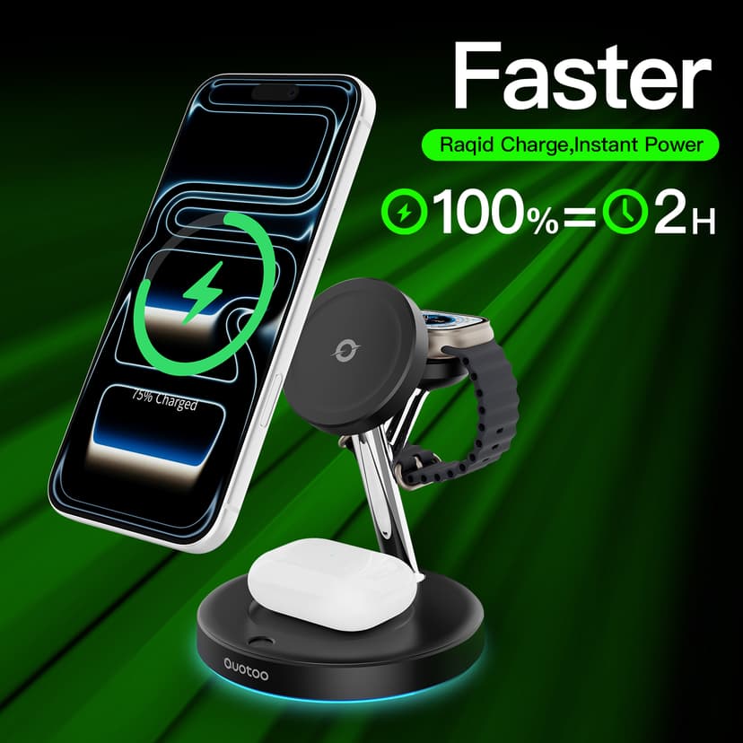 2026 3 in 1 Charging Station for Apple Compatible with Magsafe Charger Stand for iPhone 17 16 15 14 13 12 Wireless Charging Station for AirPods Wireless Charger for iWatch Series