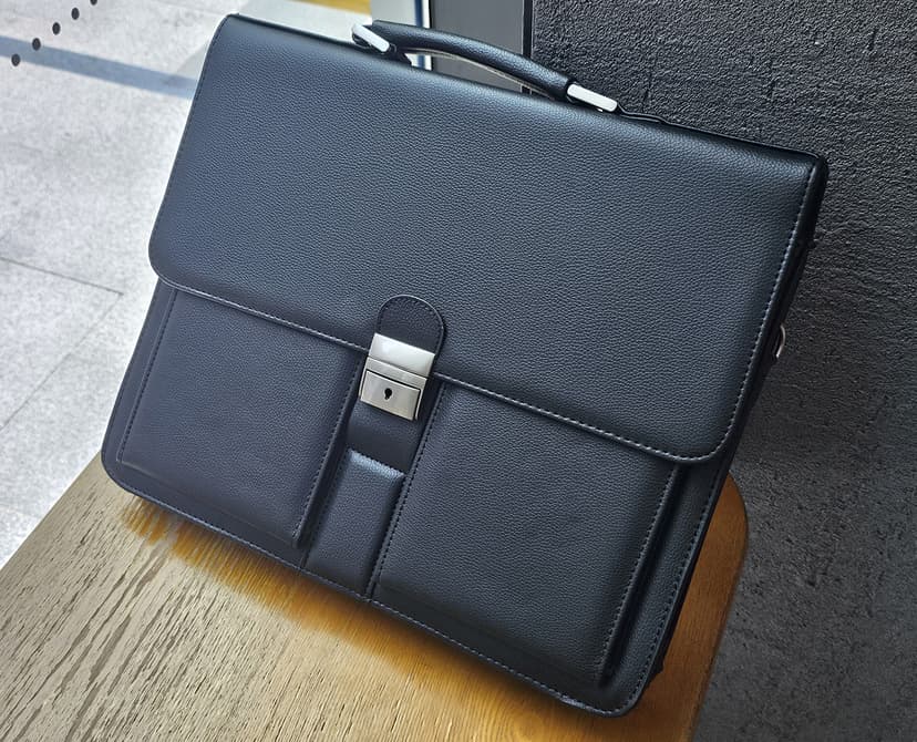 Mens Leather Briefcases Office Attorney Attache Case Ideal Gift Messenger Bag w/Padded Compartment,Black