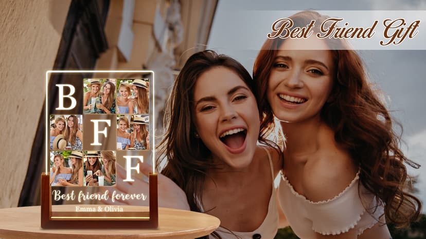 Customized Besties Friendship Gifts for Women Men, Personalized Best Friend Christmas Birthday Gifts for BFF Sister Him Her Custom Photo Frame, Personalized Best Friend Picture Frame Night Light B0FZKR66Y7