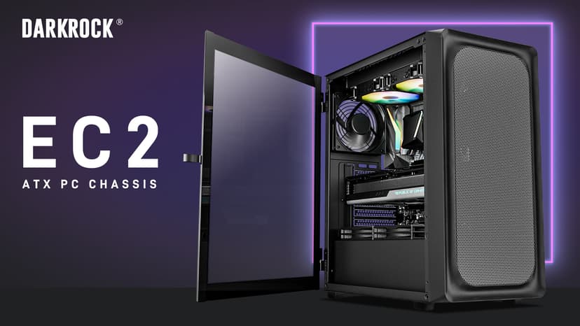 DARKROCK EC2 Black ATX Mid Tower PC Case, Type-C Ready, Supports 50 Series Graphics Cards, Tempered Glass Side Panel, up to 8 x 120mm Cooling Fans & 1 x 360mm Radiator, 1 x Pre-Installed Fan