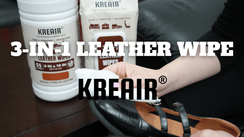 Kreair 3in1 Leather Wipes 75 XL Count, Clean, Condition & Restore Shine, Extra-Large 8"x10" Wipes for Car Seats, Shoes, Furniture & Bags, Thick, Durable & Non-Linting, Safe for All Leather Types