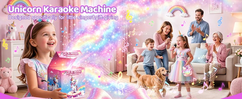 Birthday, Clear&Loud Sound, Portable&Mini, 2 Wireless Microphones, Kids Easy Use,4 Voice Changers, Bluetooth Speaker,Girl Toy Unicorn Karaoke Machine for Kids, Girl Gift Christmas with Gift Box B0GX5WRNBM