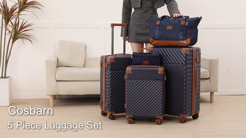 Cosbarn Luggage Sets 5 Piece with TSA Lock Spinner Wheels, Unisex Hard Case ABS Suitcase Set, Hardshell Lightweight Waterproof Travel Hardside Suitcases with Wheels for Women Men, Dark Blue