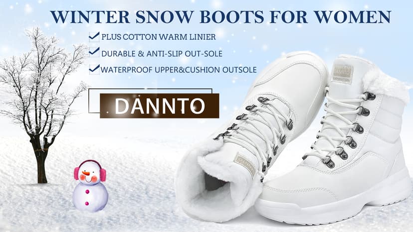 Dannto Women Winter Snow Boots Ladies Warm Fur Lined Ankle Booties Outdoor Water Resistant Furry Shoes